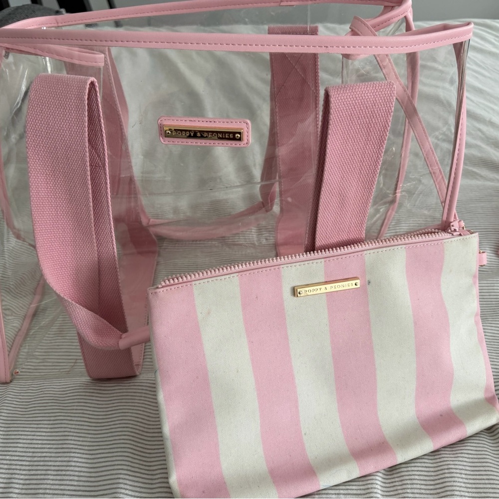 Poppy & Peonies Pink Transparent beach tote